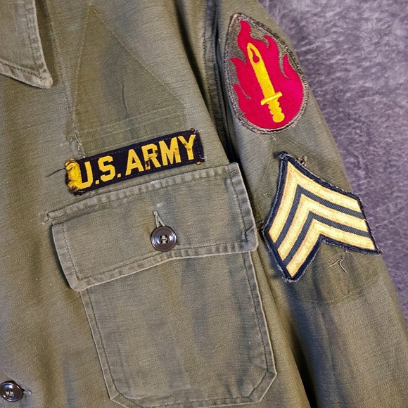 Vintage 60s US Army Trooper Fatigue‎ Vietnam Field Cotton Utility Shirt Medium - Picture 7 of 16